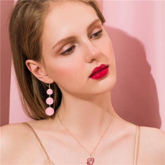 4 Pairs Pink Tassel Earrings For Women Fan Shape Tassel Earrings Long - Picture 3 of 6